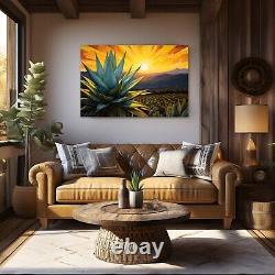 Agave Desert Landscape Painting Print Canvas Wall Art Mexico Tequila Bar Decor