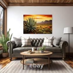 Agave Desert Landscape Painting Print Canvas Wall Art Mexico Tequila Bar Decor