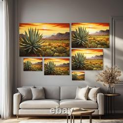 Agave Desert Landscape Painting Print Canvas Wall Art Mexico Tequila Bar Decor