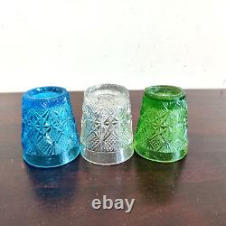 Antique Blue Green Clear Glass Tequila Shot Tumbler Set of 3 Barware Old GT255
