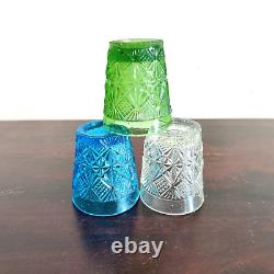 Antique Blue Green Clear Glass Tequila Shot Tumbler Set of 3 Barware Old GT255