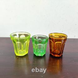 Antique Neon Green Amber Glass Tequila Shot Barware Collectible Set of 3 GT240