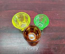 Antique Neon Green Amber Glass Tequila Shot Barware Collectible Set of 3 GT240