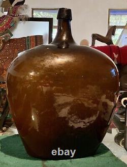 Antique Tequila Distillery Demijohn Bottle, Blow Molded Cup Bottom, Amber Glass