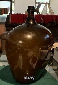 Antique Tequila Distillery Demijohn Bottle, Blow Molded Cup Bottom, Amber Glass