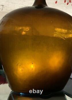Antique Tequila Distillery Demijohn Bottle, Blow Molded Cup Bottom, Amber Glass