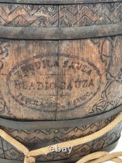 Antique Tequila Sauza Eladio Sauza Hand Carved Wooded Canteen Keg 1910s-30s
