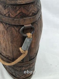 Antique Tequila Sauza Eladio Sauza Hand Carved Wooded Canteen Keg 1910s-30s