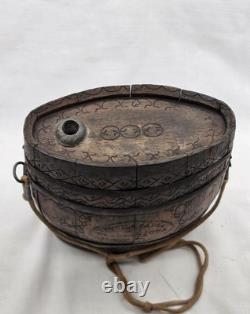 Antique Tequila Sauza Eladio Sauza Hand Carved Wooded Canteen Keg 1910s-30s