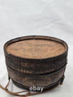 Antique Tequila Sauza Eladio Sauza Hand Carved Wooded Canteen Keg 1910s-30s