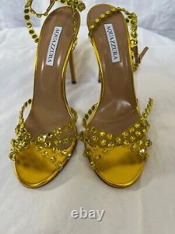 Aquazurra Tequila Metallic Tuscan Yellow Heel Shoes 10.5b $1275 Broken Strap