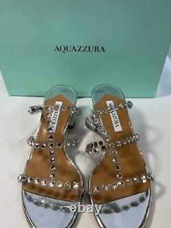 Aquazurra Tequila plexi sandal specchio Silver Platform 8b $1095 Broken straps