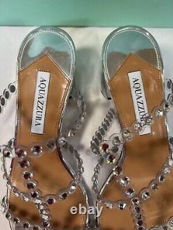 Aquazurra Tequila plexi sandal specchio Silver Platform 8b $1095 Broken straps