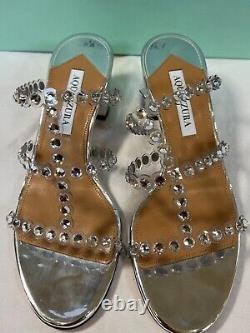 Aquazurra Tequila plexi sandal specchio Silver Platform 8b $1095 Broken straps