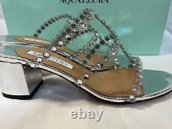 Aquazurra Tequila plexi sandal specchio Silver Platform 8b $1095 Broken straps