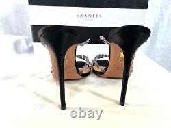 Aquazurra tequila plexi sandal Heel satin pvc black purple 8B $1350 BROKEN STRAP