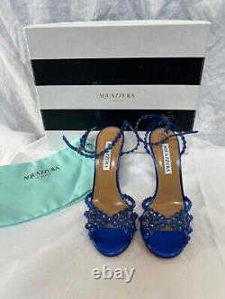 Aquazurra tequila plexi sandal cobalt blue heel shoe 37/7b $1245