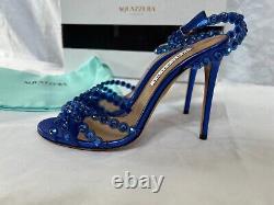 Aquazurra tequila plexi sandal cobalt blue heel shoe 37/7b $1245