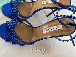 Aquazurra tequila plexi sandal cobalt blue heel shoe 37/7b $1245