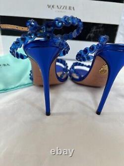 Aquazurra tequila plexi sandal cobalt blue heel shoe 37/7b $1245