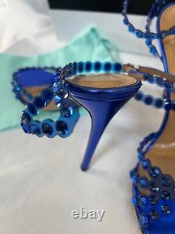 Aquazurra tequila plexi sandal cobalt blue heel shoe 37/7b $1245