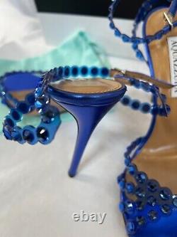 Aquazurra tequila plexi sandal cobalt blue heel shoe 37/7b $1245