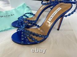 Aquazurra tequila plexi sandal cobalt blue heel shoe 37/7b $1245