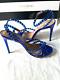 Aquazurra Tequila Plexi Sandal Cobalt Blue Heels Shoes 38.5 8.5b Broken Straps
