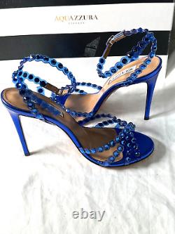 Aquazurra tequila plexi sandal cobalt blue heels Shoes 38.5 8.5b Broken straps