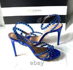 Aquazurra tequila plexi sandal cobalt blue heels Shoes 38.5 8.5b Broken straps