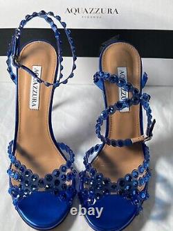 Aquazurra tequila plexi sandal cobalt blue heels Shoes 38.5 8.5b Broken straps