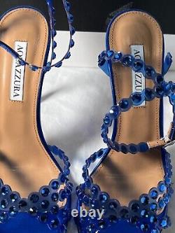 Aquazurra tequila plexi sandal cobalt blue heels Shoes 38.5 8.5b Broken straps
