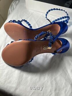 Aquazurra tequila plexi sandal cobalt blue heels Shoes 38.5 8.5b Broken straps