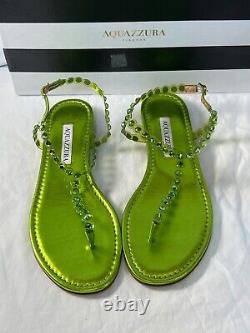 Aquazurra tequila plexi thong flat lime sandals shoes 8b $750