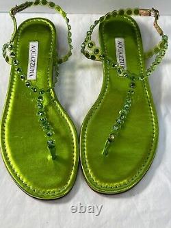 Aquazurra tequila plexi thong flat lime sandals shoes 8b $750