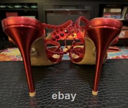 Aquazzura Tequila 105 crystal-embellished Red metallic, 7 1/2, AUTHENTIC