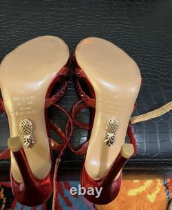 Aquazzura Tequila 105 crystal-embellished Red metallic, 7 1/2, AUTHENTIC