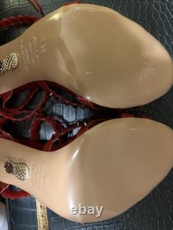 Aquazzura Tequila 105 crystal-embellished Red metallic, 7 1/2, AUTHENTIC