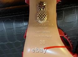 Aquazzura Tequila 105 crystal-embellished Red metallic, 7 1/2, AUTHENTIC