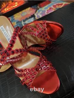 Aquazzura Tequila 105 crystal-embellished Red metallic, 7 1/2, AUTHENTIC