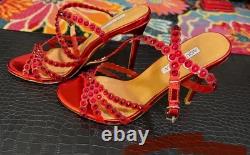 Aquazzura Tequila 105 crystal-embellished Red metallic, 7 1/2, AUTHENTIC