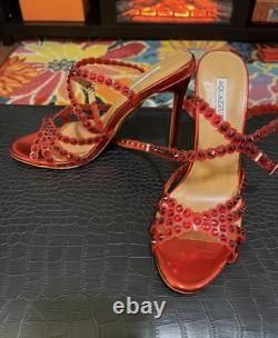 Aquazzura Tequila 105 crystal-embellished Red metallic, 7 1/2, AUTHENTIC