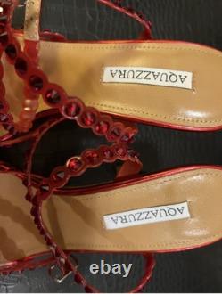 Aquazzura Tequila 105 crystal-embellished Red metallic, 7 1/2, AUTHENTIC