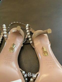 Aquazzura Tequila 105 powder pink leather pearl high heels sandals 38.5 8.5