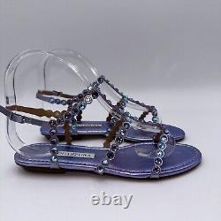 Aquazzura Tequila Crystal-Embellished Ankle-strap Flat Sandals Purple Size 35.5