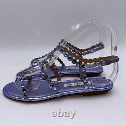 Aquazzura Tequila Crystal-Embellished Ankle-strap Flat Sandals Purple Size 35.5