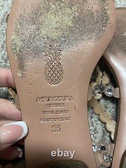 Aquazzura Tequila Crystal-Embellished Leather Flat Sandals