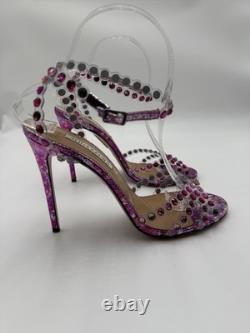 Aquazzura Tequila Plexi sandals vibrant pink metallic snake print Size 39