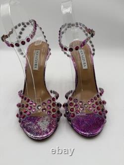 Aquazzura Tequila Plexi sandals vibrant pink metallic snake print Size 39