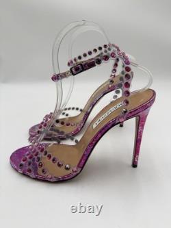 Aquazzura Tequila Plexi sandals vibrant pink metallic snake print Size 39